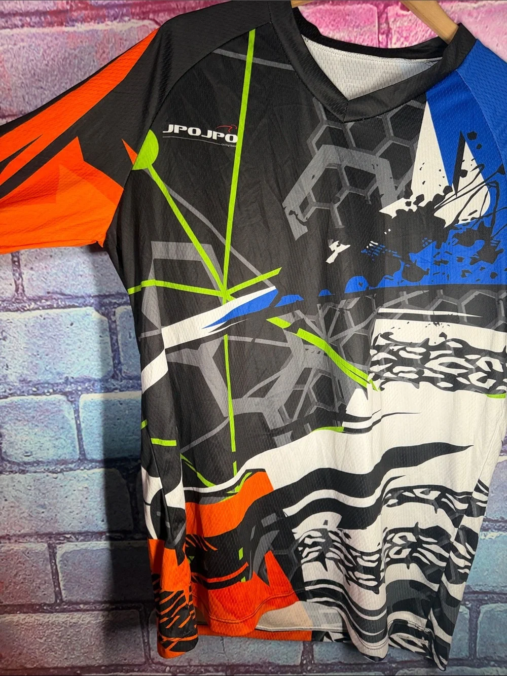 Motocross Jersey Men’s Large Black Blue Orange MX Dirt Bike Racing Shirt